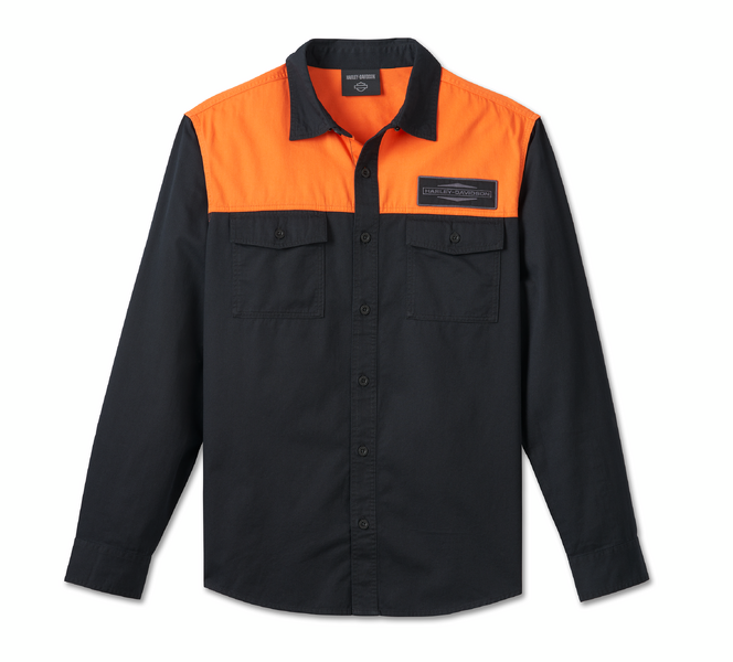 HARLEY-DAVIDSON® R-SHIRT-WOVEN,BLACK/ORANGE COLOR