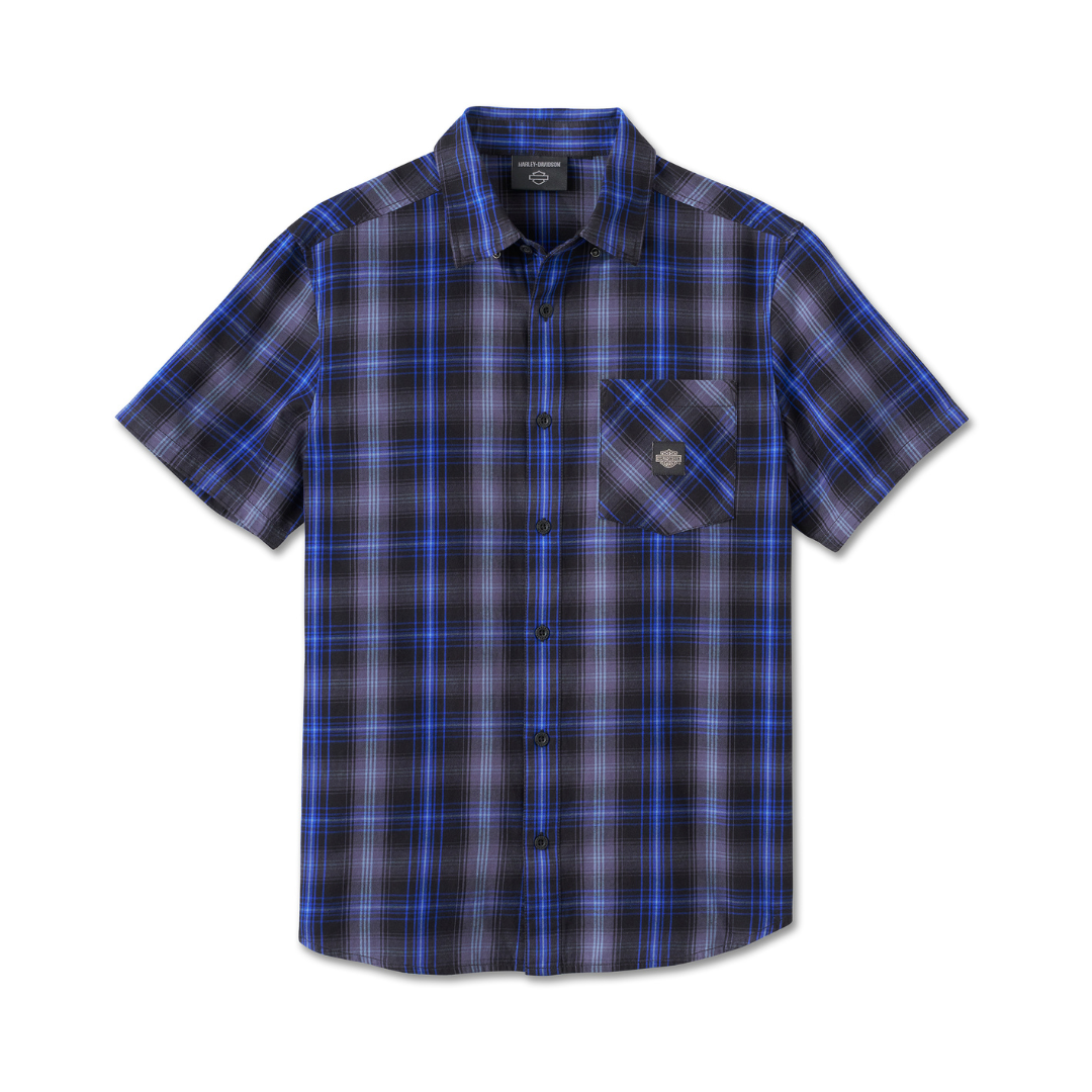 HARLEY-DAVIDSON® R-SHIRT-WOVEN,BLACK/LIGHT BLUE P