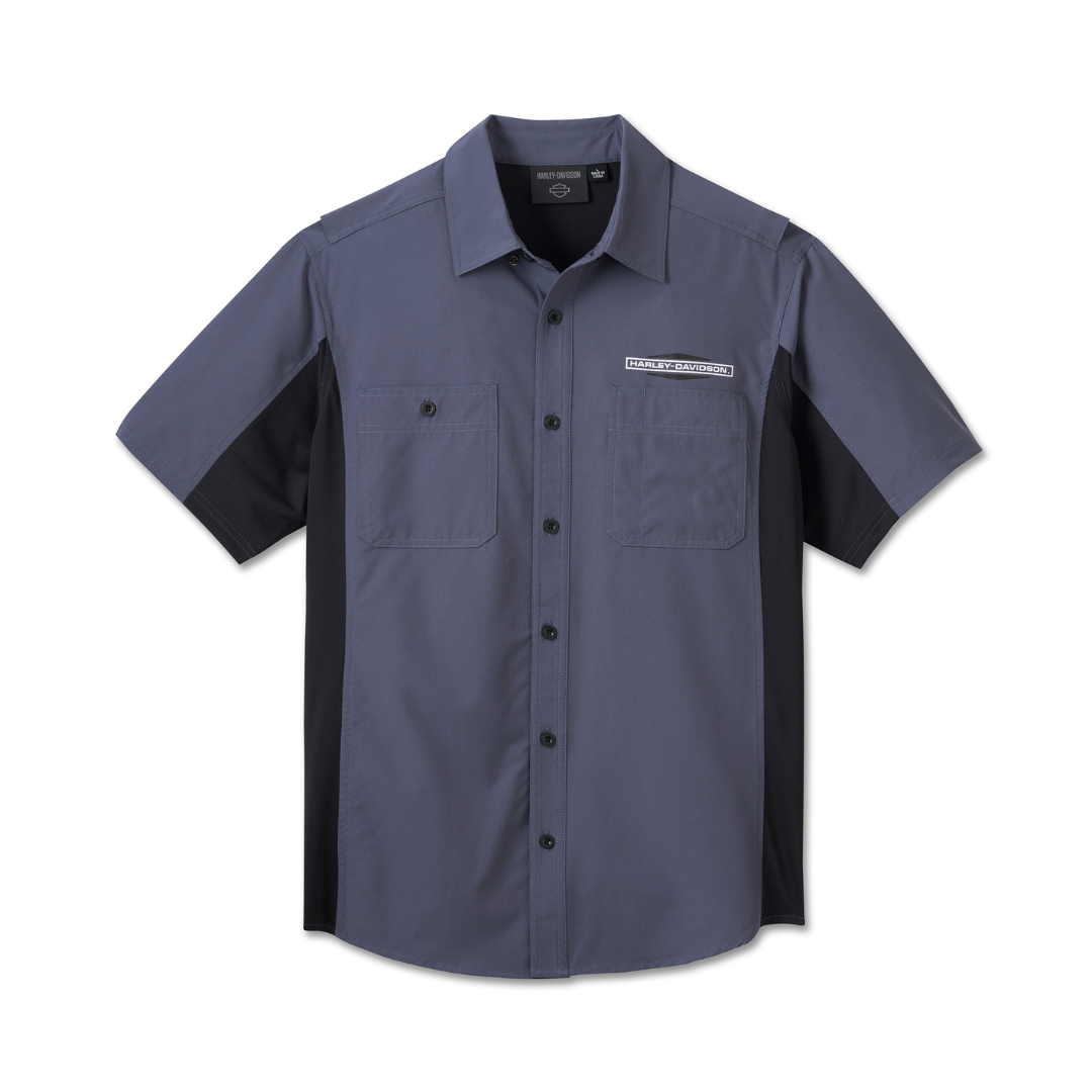 HARLEY-DAVIDSON® R-SHIRT-WOVEN,BLACK/LIGHT BLUE C