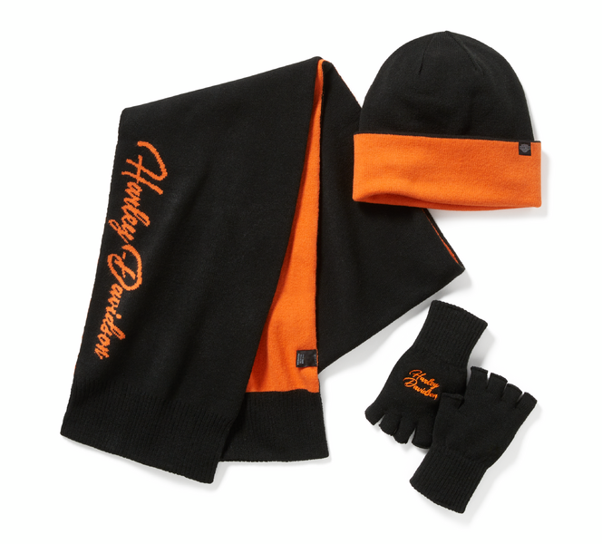 HARLEY-DAVIDSON® R-BEANIE SCARF GLOVE SET-KNIT,BL