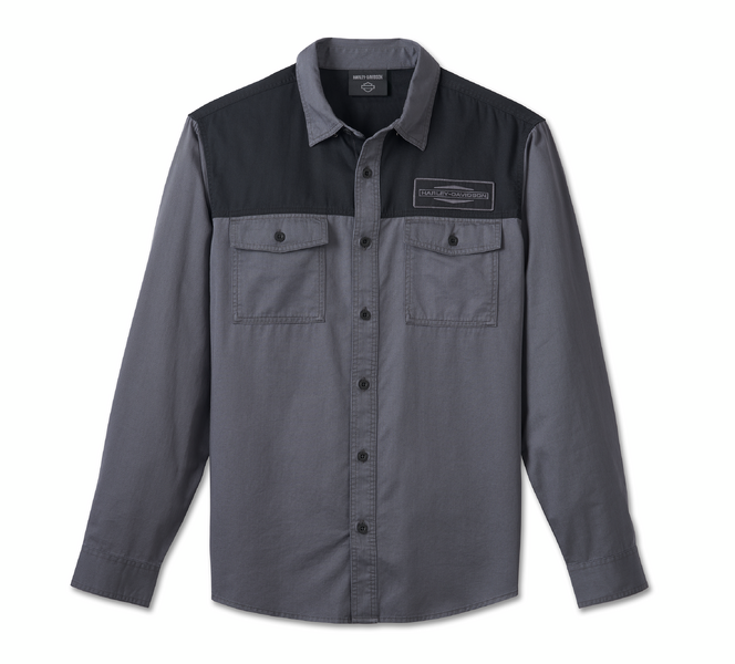 HARLEY-DAVIDSON® R-SHIRT-WOVEN,BLACK/LIGHT BLUE C